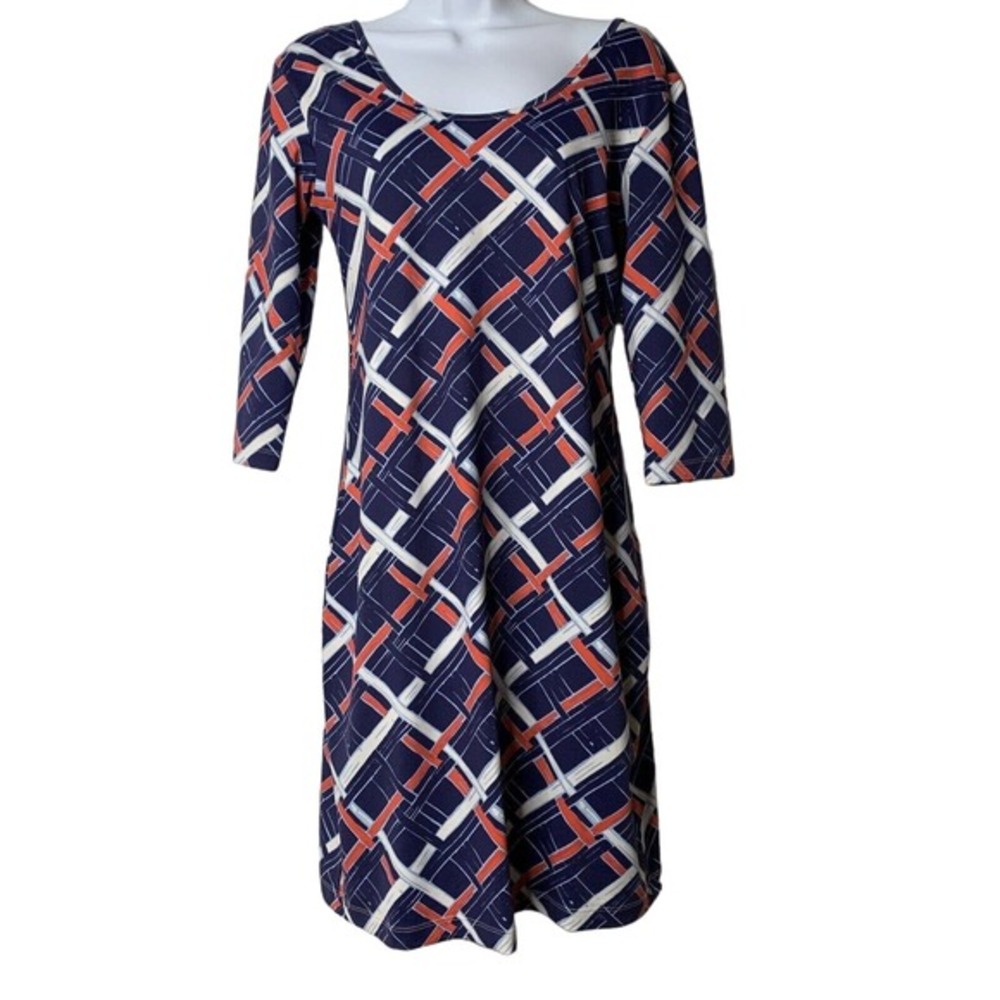 Persifor Dress MED Stretch Woven Bamboo Plaid S3/4 Sleeves‎